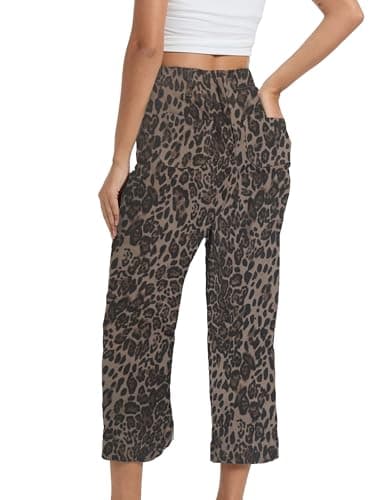 DAOAO Leopard Pants Women Cropped Jeans for Womens High Waisted Stretchy Wide Leg Jeans Woman Denim Pants Trendy L - Thumbnail 5