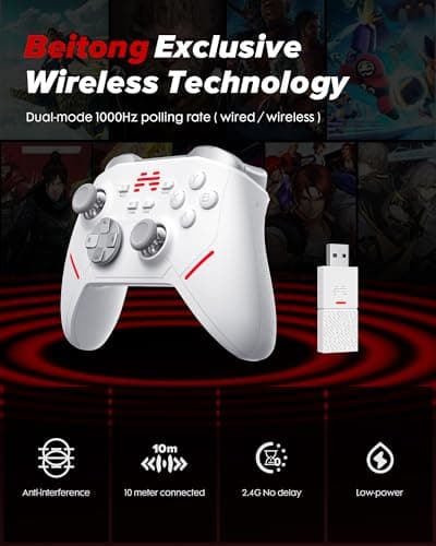 BEITONG KP20 Wireless Controller for PC, Switch/Switch 2, Android, TV, Steam Deck, TMR Joysticks & Hall Triggers, Bluetooth & 2.4g Gamepad with 1000Hz Polling Rate and Mechanical Buttons - Thumbnail 4