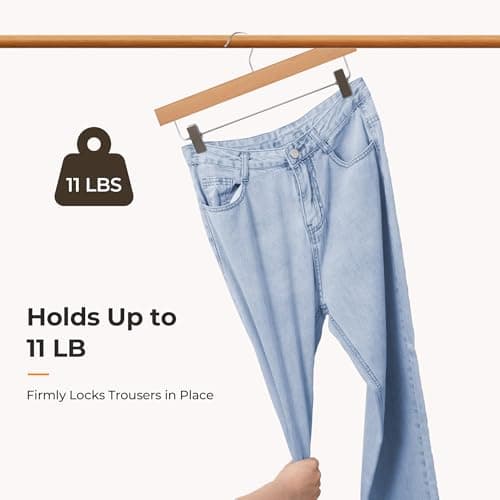 StorageWorks Pants Hangers with Clips, Wooden Clothes Hanger for Skirts, Jeans, Shorts, 10 Pack - Thumbnail 5