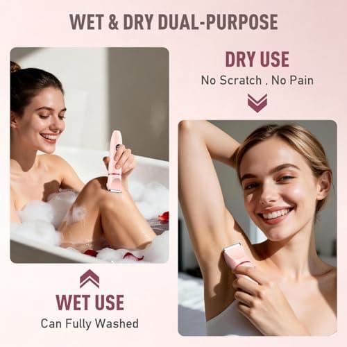 Crolanli Bikini Trimmer for Women, 3-in-1 Electric Razor, IPX7 Waterproof Ceramic Blades, Wet & Dry Use, LED Display, Painless Shaver for Bikini, Face, Underarms, Legs, Home Travel (Pink) - Thumbnail 4