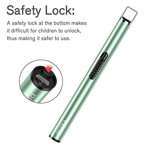 REIDEA Lighter S4 Electronic Candle Lighter USB Rechargeable with Security Lock, Windproof Fast Heat Sinking, Non-Slip Switch for Candle, Grill, Camping (Mint Green) - Thumbnail 3