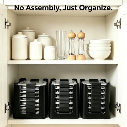 Food Container Lid Organizer Holders for Rubbermaid Brilliances nap-on lids, Lid Organizers for Kitchen Cabinet Storage (3-Pack) - Holder 24 Lids for 4.7/3.2/1.3/0.5 Cup Containers (Black) - Thumbnail 5