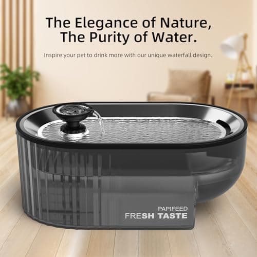 Cat Water Fountain Stainless Steel with a Silicone Mat, 84oz/2.5L Automatic Cat Water Fountain with Water Level Window and LED Light, Quiet Low Power Cat Water Bowl & Cat Water Dispenser(Black) - Thumbnail 2