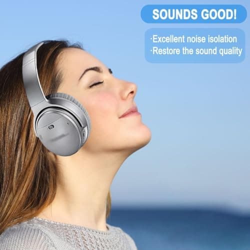 Ear Pads for Bose Quiet Comfort 35 Soft Protein Leather Replacement Earpads Ear Cushions Ear Pad for Bose QC 35/25 / 15 QC2 / Ae2 / Ae2i / Ae2W / Sound Link/Sound True (Grey) - Thumbnail 6