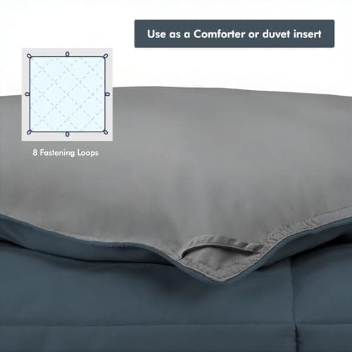 PAJEO Twin Down Alternative Comforter,Fluffy & Breathable All Season Comforter, Reversible Colors Twin Duvet Insert for Master Bedroom & Dorm Room Essentials,Dark Blue/Grey - Thumbnail 5