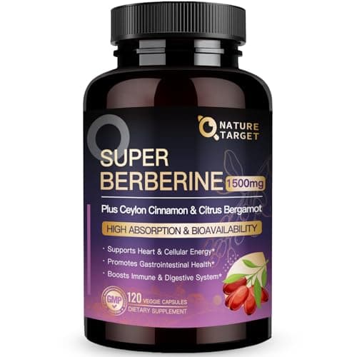 NATURE TARGET Berberine Supplement 1500mg, Higher Absorption Berberine HCL Complex with Citrus Bergamot - Supports Gastrointestinal & Immune, Non-GMO, 120 Capsules - Image 1