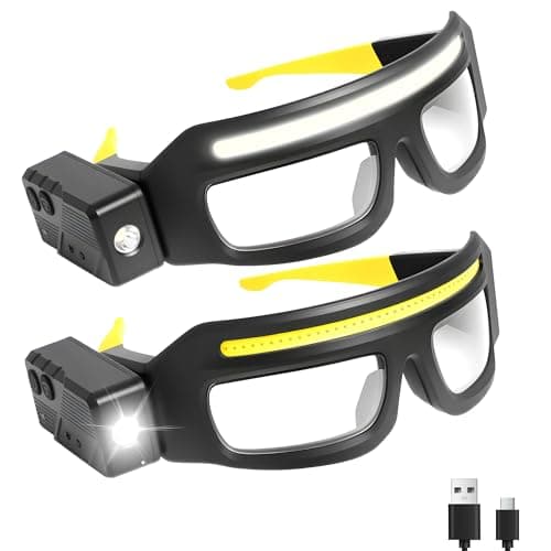 TFFUAM LED Rechargeable Headlight Glasses with Motion Sensor & Touch Control, Safety Glasses with Lights 5 Modes USB C Light Up Glasses for Outdoor Running Camping Hiking Work (2 Pack Yellow) - Image 1