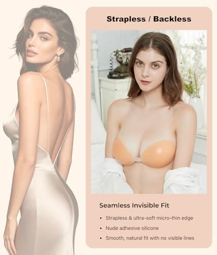 MITALOO Sticky Bra Push up Silicone Adhesive Bra Invisible Reusable Viscous Strapless Backless for Dress Women Nude - Thumbnail 4