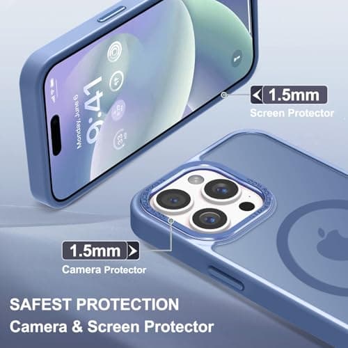 Newfuture Upgraded Magnetic for iPhone 15 Pro Max Case [Compatible with Magsafe] [Mil-Grade Protection], Pocket-Friendly, Slim Translucent Phone Case Cover for iPhone 15 Pro Max 6.7", Light Blue - Thumbnail 6
