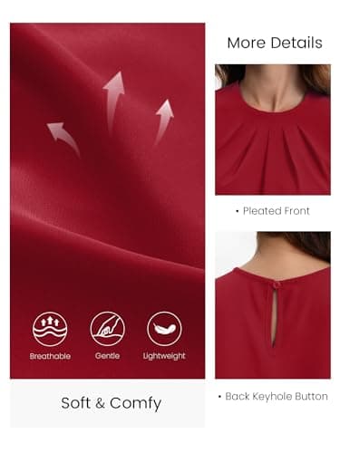 Funlingo Womens Summer Tops 2026 Dressy Casual Short Cap Sleeve Shirts Crew Neck Office Work Blouses Business Formal Outfits Red S - Thumbnail 6