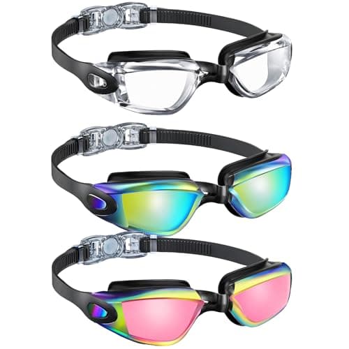 QALLY Kids Goggles Age 4-16, Kids Swimming Goggles UV Protection Anti-Fog No Leaking, 3 Pack Swim Goggles for Boys Girls Youth - Image 1