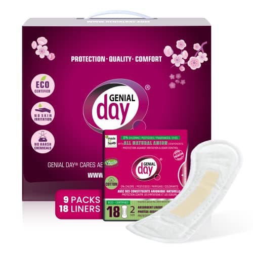 Genial Day - Cotton Panty Liners, Vegan & Non-Toxic Liners, Cotton Panty Liners for Women with Far-IR Anion Strip, Soft & Breathable, 7.09 Inches Long (Extra Absorbent), 9 Packs, 162 Liners - Image 1