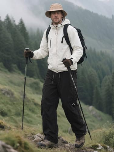 Areant Mens Baggy Hiking Cargo Pants Parachute Water Resistant Lightweight Wide Leg Pants Outdoor Climbing Trousers Black Large - Thumbnail 3