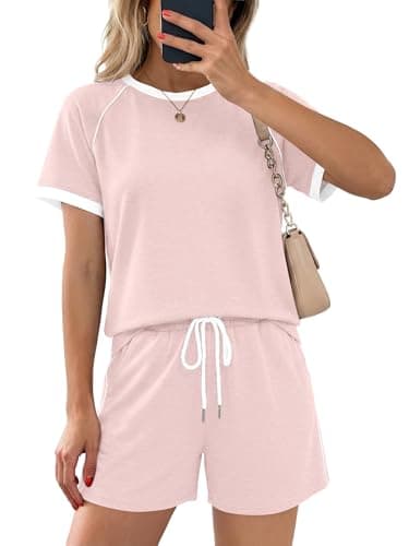 Casly Lamiit Two Piece Summer Sets for Women Beach Vacation Outfits Spring Casual Tennis Set with Pockets Light Pink 2XL - Image 1