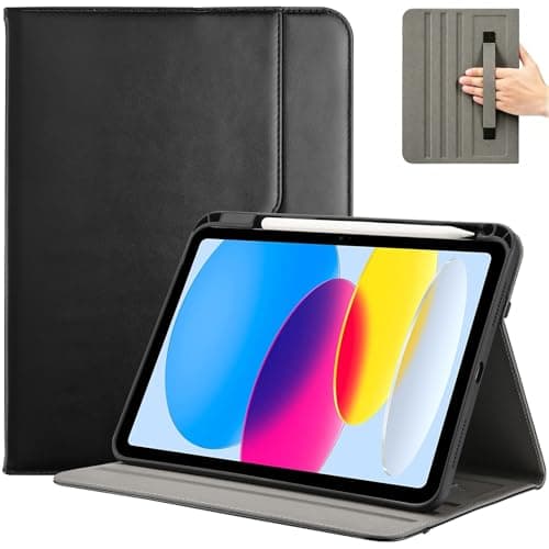 ProCase for iPad A16 11th Generation 11” 2025/iPad 10th Generation 10.9” 2022 with Pencil Holder, iPad 11/10 PU Leather Case Business Stand Cover Smart Folio with Hand Strap Front Pocket -Black