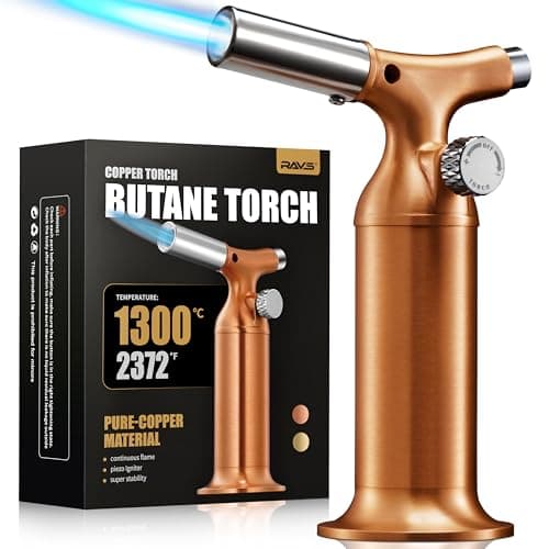 RAVS Butane Torch Lighter with Solid Copper Design, Kitchen Torch Lighter with Adjustable Flame, Refillable Creme Brulee Torch for Cooking, Soldering, Birthday Gifts for Women Men, Butane Not Included - Image 1