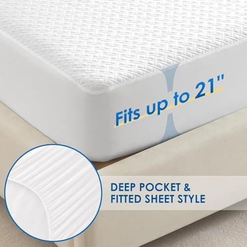 Cozymaker Queen Size 100% Waterproof Mattress Protector, Cooling Mattress Cover Fitted 8-21" Deep Pocket, 3D Air Fabric Soft Breathable Bed Mattress Pad Cover Noiseless Washable - Thumbnail 4