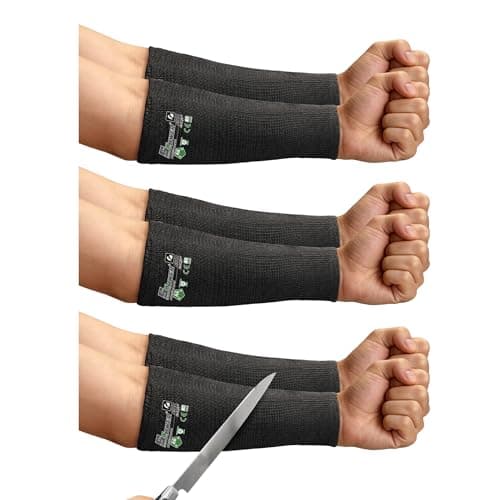 Schwer AIR-SKIN ANSI A6 Cut Resistant Arm Sleeves, Cooling Cut Sleeves with High Risk Cut Protection for Thin Skin, Gardening Safety Protective Sleeve for Farming, Yard, Pet Grooming, Black, 3 Pairs