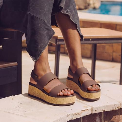 Marc Ford Women's 2026 Chocolate Cork Wedge Sandals Platform Chunky Lug Sole Lightweight Comfortable Waterproof Summer Beach Vacation Essentials Trendy Walking Shoes Resort Wears Size 7.5 - Thumbnail 2