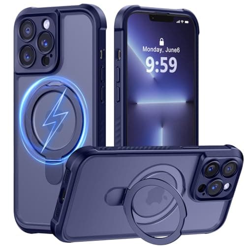 MOCCA Design for iPhone 13 Pro Case with Magnetic Invisible Stand [Full Camera Protection] [Compatible with Magsafe] Military Drop Shockproof Translucent Matte Phone Case Cover 6.1",Deep Blue
