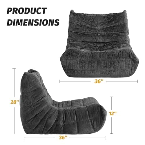 Homguava Bean Bag Chair, Giant Beanbag Chairs for Adults, Memory Foam Fireside Chair, Large Lazy Floor Sofa, Sofa Couch with High-Rebound Foam, Lounge Chair for Living Room, Bedroom (Grey, Single) - Thumbnail 2
