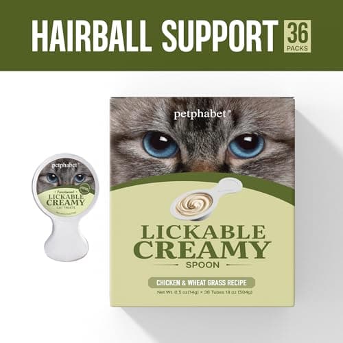 Petphabet Lickable Cat Treats Spoon, 36 Count Creamy Puree Kitten Treats Chicken & Wheat Grass Recipe, Functional Wet Paste Cat Snacks for Hairball Control, Grain-Free Kitty Treat with Vitamin Taurine - Thumbnail 2