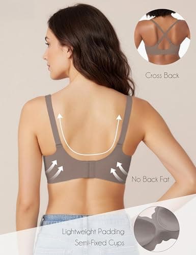 Tarbo Women Jelly Bra Wireless Seamless No Underwire Push Up Bra Support and Lift Bralettes Full Coverage T Shirts Sleep Comfort Sports Bralette Coffee L - Thumbnail 4