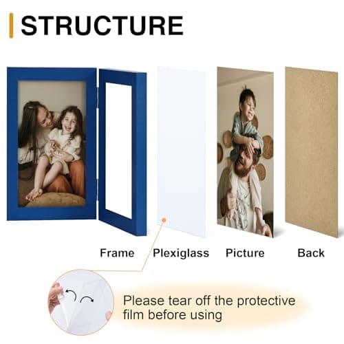 decorUhome Double 8x10 Picture Frame Vertical, Engineered Wood Bifold Photo Frame with Plexiglass for Tabletop Display, 8x10, Royal Blue - Thumbnail 4
