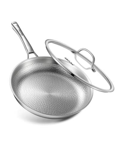 VEDNHOL Titanium Pan, 12 Inch Pure Titanium Hammered Pro frying pan with Lid, Non-Toxic Skillet for Cooking, PFAS/PFOA/PTFE Free Cookware, Dishwasher&Oven Safe, Kitchen Induction Compatible
