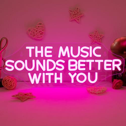 NOSUN The Music Sounds Better with You Neon Sign Romance Neon Signs for Wall Decor Led Neon Sign Aesthetic Room Decor for Teen Girls Neon Lights Signs for Bedroom Salon Party Pink Light - Image 1