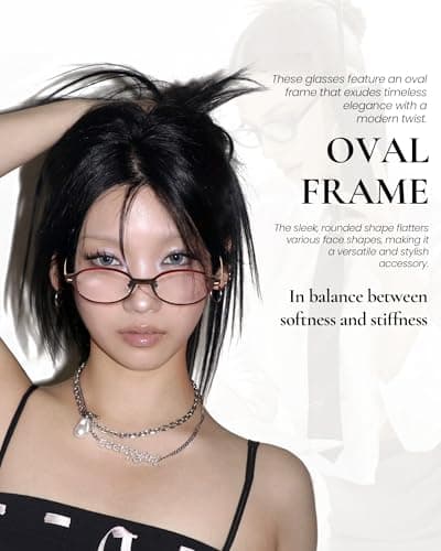SODQW Titanium Oval Blue Light Glasses for Women, Trendy Small Office-Siren Bayonetta Glasses with Clear Lens - Thumbnail 3