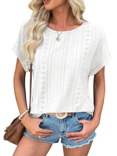 ATHMILE Women's Tunics Dressy Casual Short Sleeve Shirts for Women Spring Blouse for Women 2026 White Blouse S - Image 1