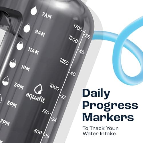 AQUAFIT 64 oz Water Bottle with Time Marker - Straw & Chug Lid - BPA Free Half Gallon Gym Water Bottle with Handle - Big Gallon Jug (White, 64 Ounces) - Thumbnail 4