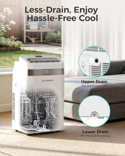 HAUSHOF 14000 BTU Portable Air Conditioners, Portable AC with Cool, Fan, Dry & Sleep Mode, AC Unit Portable with 35°-70° Auto Swing, Remote Control,24H Timer, Window Kit & Exhaust Hose Sleeve Included - Thumbnail 5