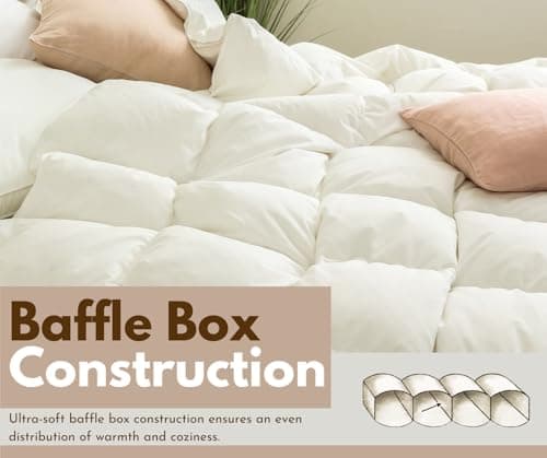 baisihan Luxury Goose Feather Down Comforter, Queen Size All Seasons 100% Organic Cotton Duvet Insert, Hotel Collection Comforter Ultra Soft 550+ Fill Power Feather&Down Proof Duvet Insert (90"x90") - Thumbnail 4