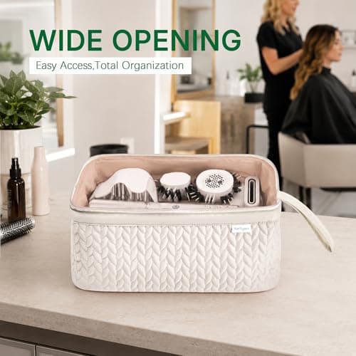 KarSyon Shark Flex Style Case for Dyson Airwrap Hair Dryer Brush Revlon Hair Tools Travel Bag Carrying Case Flat Curling Iron Organizer (Beige) - Thumbnail 2
