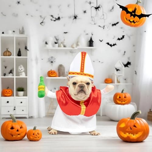 NACOCO Halloween Dog Pope Costume - Pet Cosplay Clothes Cat Special Outfit Apparel Pope Hat Adjustable Puppy for Pet Parties Small Medium and Large Dogs(Red Pope, L) - Thumbnail 5