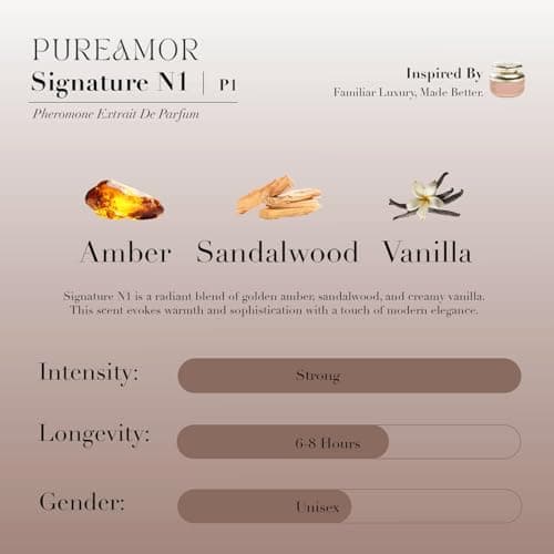 PUREAMOR Pheromone Perfume for Women, Signature N1 Extrait de Parfum - Long Lasting Warm Amber & Vanilla Scent, 30% High Concentration, Travel Size Fragrance Spray, 0.4 oz / 12ml - Thumbnail 3