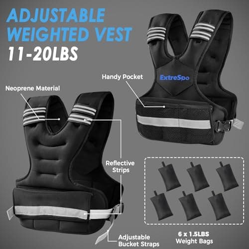 ExtreSpo Adjustable Weighted Vest for Women and Men, 11-20lb Weight Vest with 6 Ironsand Weights, Body Weight Vest Exercise Set with Reflective Strip for Strength Training and Workout - Thumbnail 2