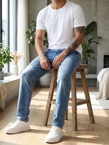 JMIERR Men's Regular Fit Stretch Tapered Leg Cut Skinny Jeans, Fashion Comfort Flex Denim Pants for Men with 5 Pockets, 32W*32L, Ashleigh Blue - Thumbnail 5