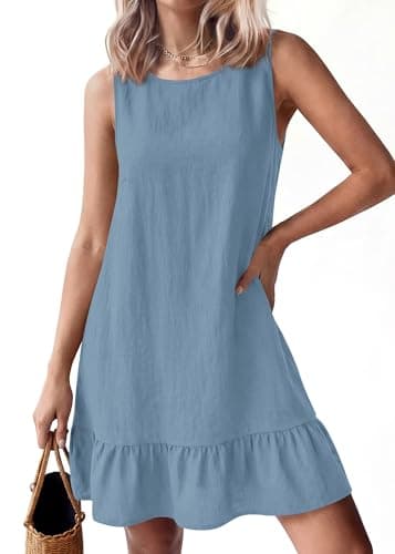KIRUNDO Women's Casual Summer Dresses 2026 Spring Sleeveless Shift Tank Mini Dress Flowy Ruffle Hem Beach Vacation Sundress(Blue, X-Large) - Thumbnail 5
