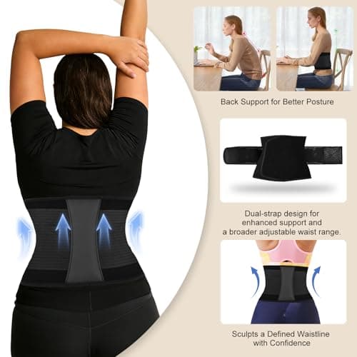 LKV Waist Trainer for Women, Waist Sweat Band, Slimming Waist Trimmer, Stomach Wrap, Body Shaper for Women Black - Thumbnail 3