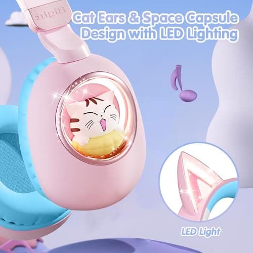 sunvito Kids Headphones Bluetooth 5.4 - Cat Ear LED Light Up Noise Cancelling Wireless Headphones with Mic, 85dB Volume Limited, Wired & Wireless Mode for Travel/School/iPad - Thumbnail 2