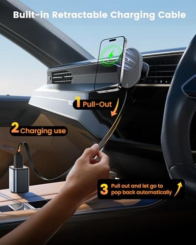 Sunnymark for MagSafe Car Mount Charger, 15W Fast Wireless Cars Charger with Retractable Charging Cable, Magnetic Car Phone Holder for iPhone 17/16/15/14/13/12 Series (Plus & Mini) for Men Women - Thumbnail 5