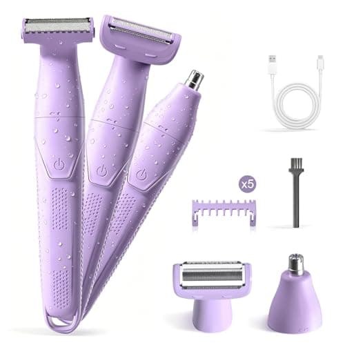 UNIMIKO Bikini Trimmer for Women, 3-in-1 Painless Womens Electric Razors & Pubic Hair Trimmer, Waterproof Womens Shaver with Ceramic Blades, USB Rechargeable Lady Groomer for Legs Underarm Face,Pink - Image 1