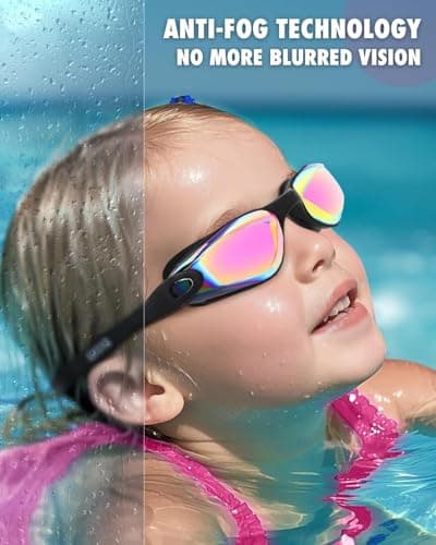 Aegend Swim Goggles for Kids 3-14 – Anti-Fog Comfort Fit for Swim Lessons, Pool, Beach – Includes Case, Ear Plugs & Nose Clip - Thumbnail 5