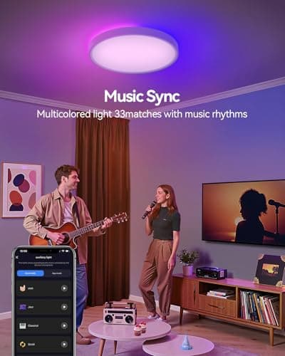 12 Inch Smart Ceiling Light, RGB+IC LED Flush Mount Light Fixture, 2400LM Dimmable, APP & Remote Control, 2700K-6500K DIY Color Ceiling Light for Bedroom Living Room, Works with Alexa & Google Home - Thumbnail 2