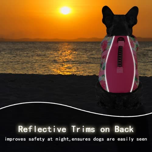 Mklhgty Dog Life Jacket, Reflective & Adjustable, Hawaiian Style, for Small Medium Large Dogs, Polyester & Cotton, Floral Pink, L - Thumbnail 4