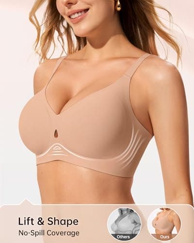 LetsJoli Womens Bras Wireless No Underwire Seamless Push Up Full Coverage Supportive Womens Bralettes Everyday Fashion Bra(Caramel,L) - Thumbnail 3