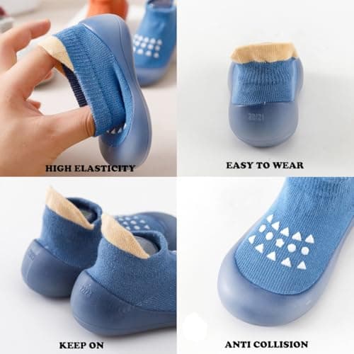 HOVELL 2 Pairs Baby Soft Rubber Sole Shoes Toddler Girls Boys Non Slip Walking Shoes Infant Cotton Floor Slipper Sock Shoes(Grey Blue Dots,2-3Y) - Thumbnail 4